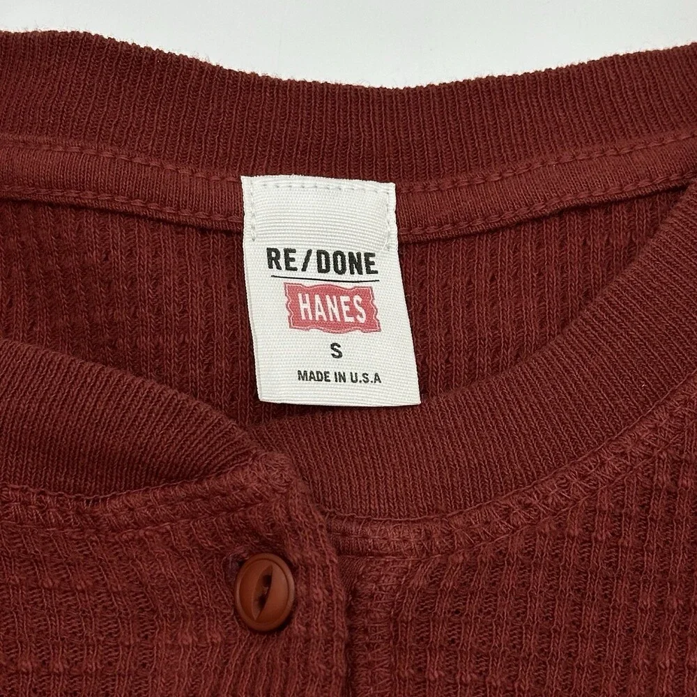 RE/DONE x Hanes Women's Size Small Red Thermal Henley Waffle Long Sleeve Shirt